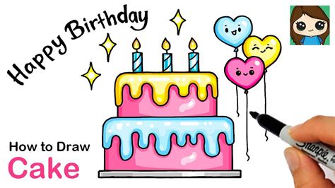 How To Draw A Happy Birthday Cake Easy 🎂🎈 Youtube