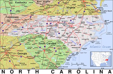 North And South Carolina Map With Cities And Towns Map