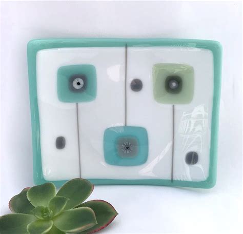Mint Gray And White Fused Glass Dish Mid Century Modern Etsy
