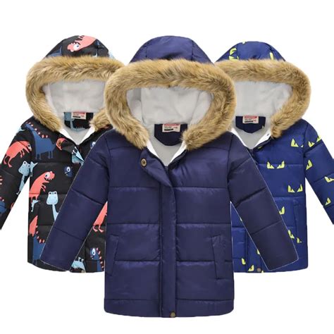 Russia Winter Jacket Kids Boys Cartoon Print Long Coats Warm Thick