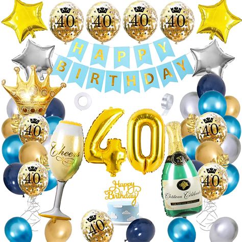 Buy 40th Birthday Decoration Aperil Blue Gold Silver Party Birthday