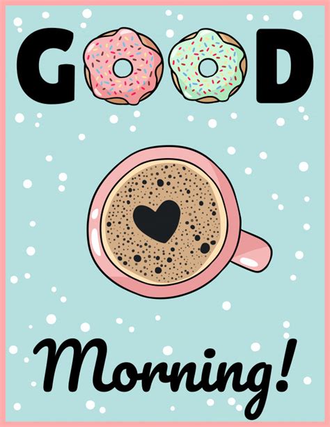 Good Morning Cup Of Coffee With Heart Foam Cute Cartoon