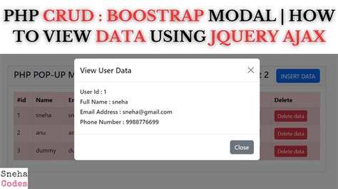 PHP CRUD 3 Bootstrap Pop Up Modal How To View Data Using JQUERY