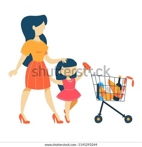 Woman Supermarket Shopping Cart Buying Fruits Stock Vector Royalty