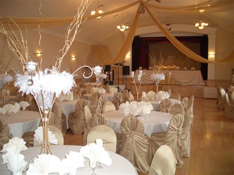 Banquet Hall Decorated For A Wedding Reception