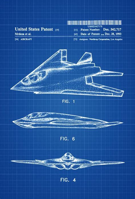 Stealth Aircraft Patent Airplane Blueprint Aviation Art Airplane