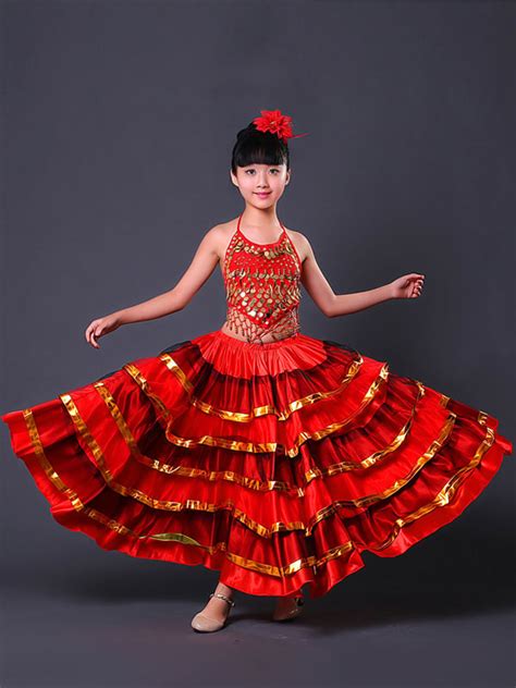 Paso Doble Dance Costume Girls Flamenco Skirt Red Spanish Bullfighting Costumes