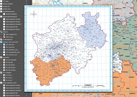 Nordrhein Westfalen Vektorkarte NRW Regierungsbezirke Landkreise