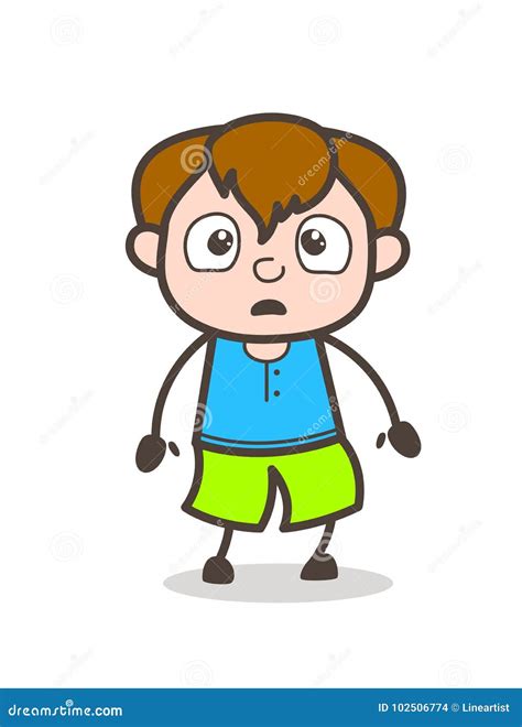 Shocked Facial Expression Cute Cartoon Boy Illustration Stock
