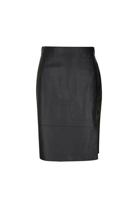 Vince Tailored Black Leather Knee Length Skirt