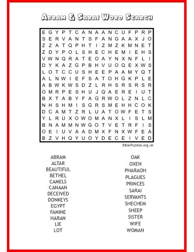 Abram And Sarai Bible Wordsearch Puzzle