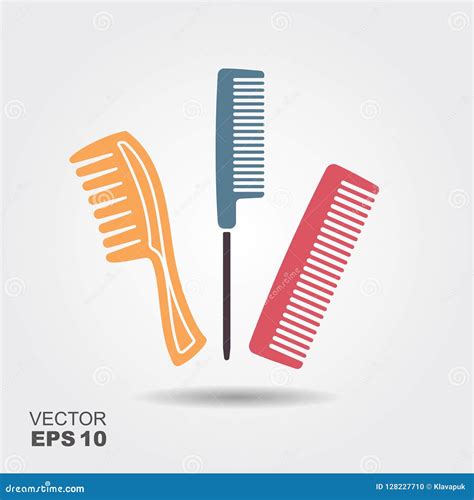 Set Of Different Combs Flat Icon With Shadow Stock Vector