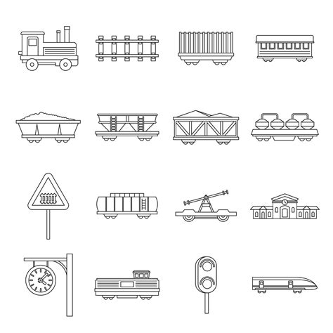 Railway Icons Set Outline Style 5318585 Vector Art At Vecteezy