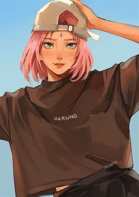 Meoowwxx Haruno Sakura Naruto Series Absurdres Highres Girl Artist Name Backwards Hat