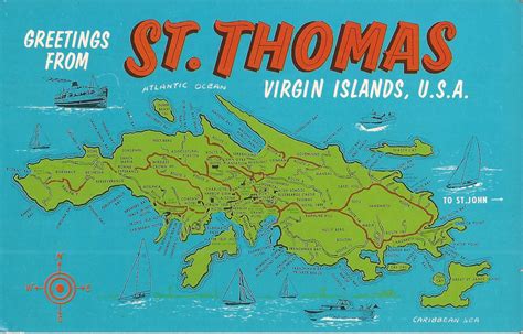 vintage postcard st thomas us virgin islands map 1971 us virgin islands island map