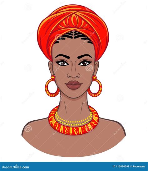 Beleza Africana Retrato Da Animação Da Mulher Negra Nova Em Um Turbante