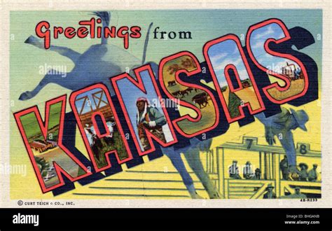 Greetings From Kansas Postcard 1944 Artist Unknown Stock Photo