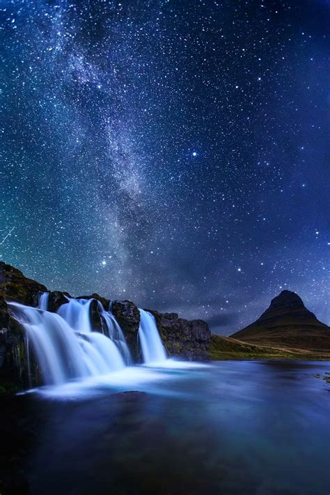 Milky Way Over Kirkjufellsfoss Waterfall And Kirkjufell
