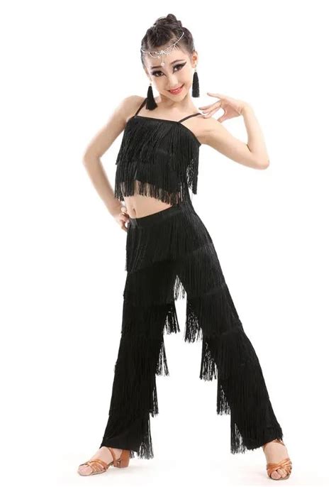 Samba Tassel Latin Dancewear Costumes Girls Salsa Ballroom Fringe Trim Dance Topsandpants Costume