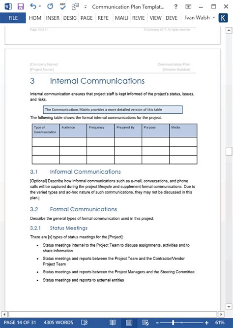 communication plan templates  ms word  excel