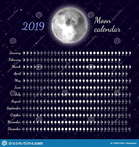 Planner Of Lunar Cycles At 2019 Year Stock Vector Illustration Of