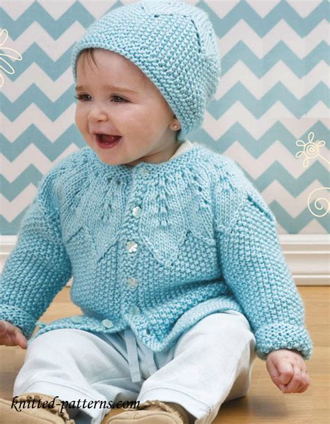 The following patterns are easy knit and purl patterns. Baby cardigan and hat knitting pattern free