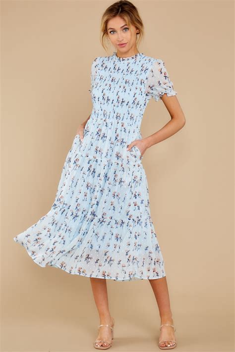 Count On You Light Blue Floral Print Midi Dress In Floral Print Midi Dress Dresses