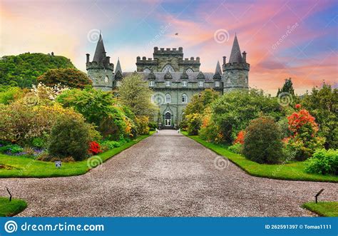 Inveraray Castle And Garden At Sunset Scotland Uk Stock Image