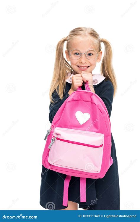 Excited Schoolgirl With Pink Backpack Stock Image Image Of Child