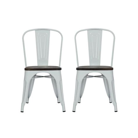 We have a full selection of metal stacking dining chairs for your banquet hall events, plastic stackable seating for your classrooms, and white chiavari we have dining bistro cafe stackable side chair that can match your metal wood top vintage to complete your rustic distressed dining bistro cafe look. DHP Penelope White Metal Dining Chair with Wood Seat (Set ...