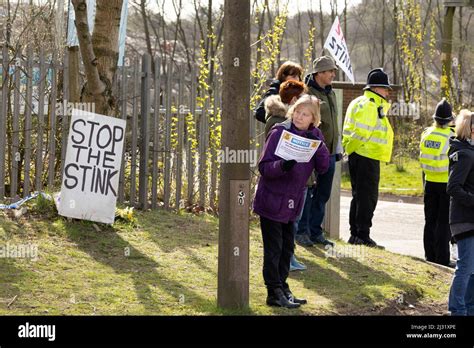 Protesters Demonstrating Outside Of Walleys Quarry Waste Landfill Site