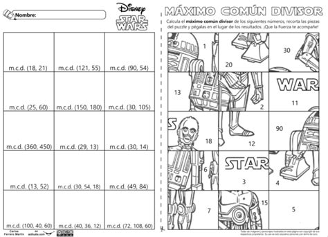 Es un juego para dos personas, que usan cada una fichas de un color. Cálculo del M.C.M. en un puzle con Star Wars - Actiludis | Material didactico para matematicas ...