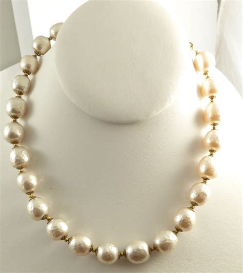Vintage Miriam Haskell Large Baroque Glass Pearl Necklace Vintage