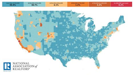 Usa Average House Prices By County Via National Association Of Realtors Map