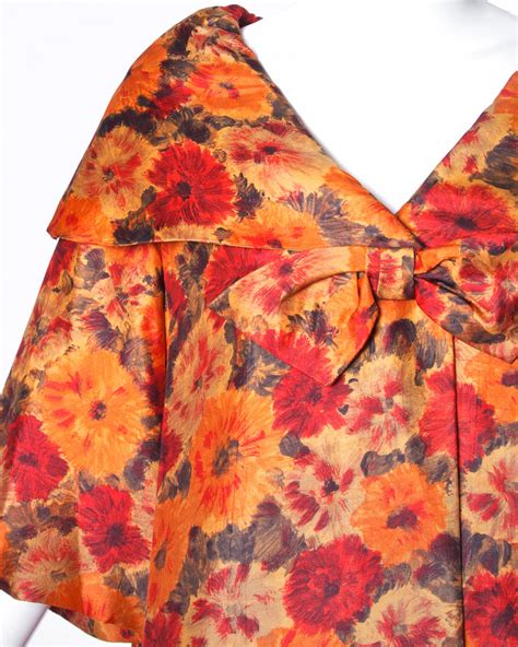 Sandra Sage Vintage 1960s 60s Silk Floral Print Swing Coat With Full