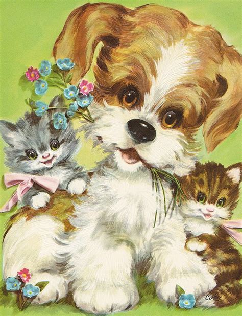 Birthday Card Vintage Illustration Vintage Art Dog Art