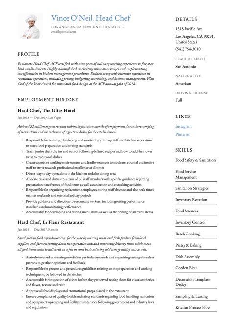 Our global writing staff includes experienced enl & esl academic writers in a variety of disciplines. Head Chef Resume Example | Chef resume, Resume writing ...