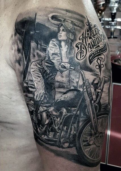 Grey ink vintage motorcycle tattoo on forearm. 60 Motorcycle Tattoos For Men - Two Wheel Design Ideas
