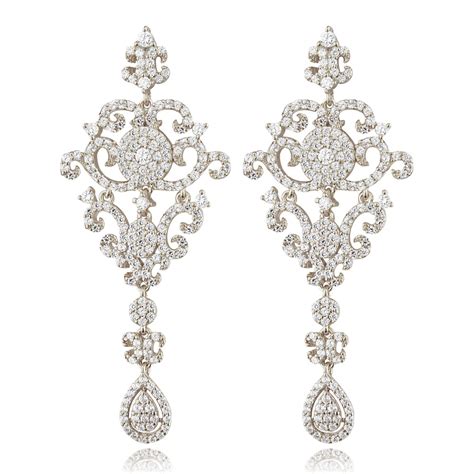 Ingenious Silver Chandelier Earrings With Micro Pave Filigree Design