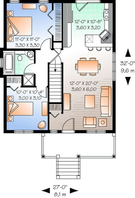 House Plan 034 00623 Bungalow Plan 870 Square Feet 2 Bedrooms 1
