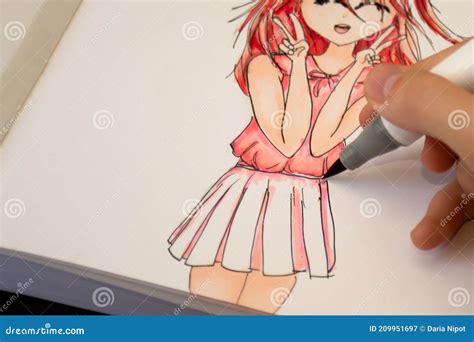 Hand Drawing A Cute Girl Anime Style Sketch With Alcohol Based Sketch
