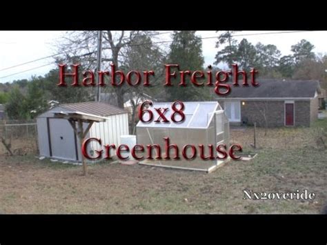Images from the harbor freight miniature greenhouse store display to help with construction showing panel clip installation, door roller installation, interior first on the chopping block is to protect the wood on the deck, then see how level dh's deck is. Harbor Freight 6x8 Greenhouse - YouTube
