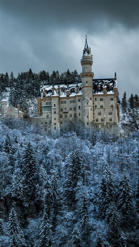 Neuschwanstein Castle Winter Scenery Hohenschwangau Bavaria Germany 4k