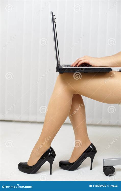 Beautiful Female Legs With Laptop Lying On Lap Stock Image Image Of Person Model 11870975