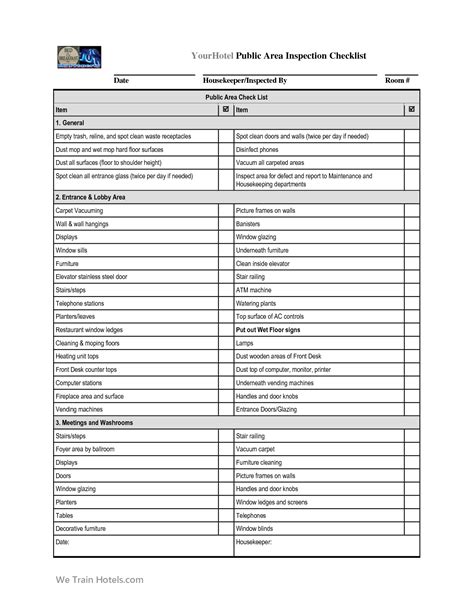 Hotel Cleaning Checklist Template