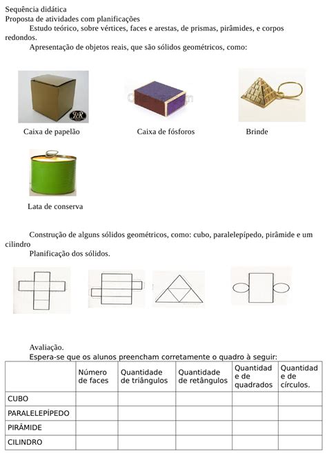 Sólidos Geométricos Atividades 4 Ano