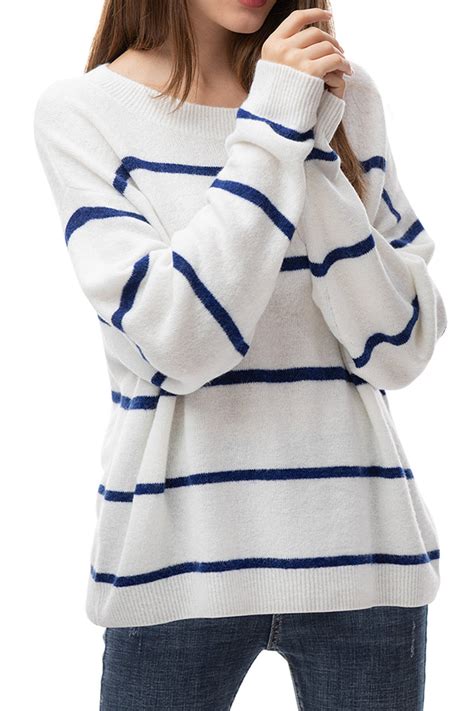 Blue And White Stripe Oversized Loose Knit Sweater Messbebe