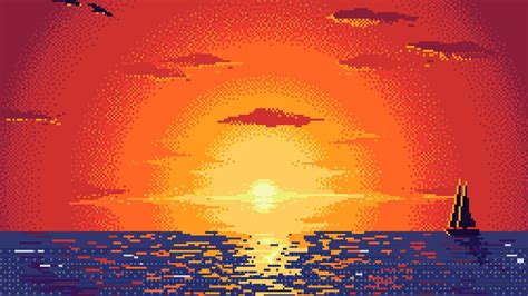Pixel Sunset Digital Art 2048x1152 Resolution Wallpaper Wallpaper