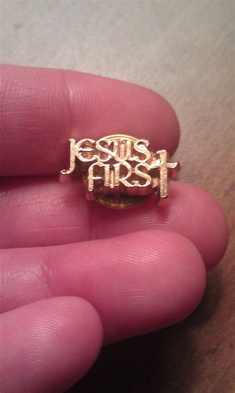 Vintage Small Goldtone Metal Jesus First Christian Lapel Pin