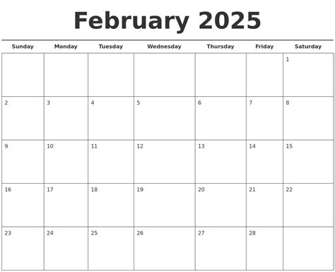 February 2025 Free Calendar Template